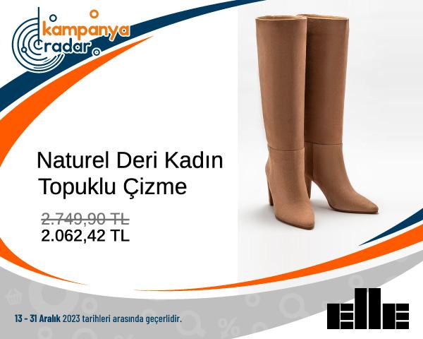 Elleshoes Naturel Deri Kadın Topuklu Çizme İndirimi