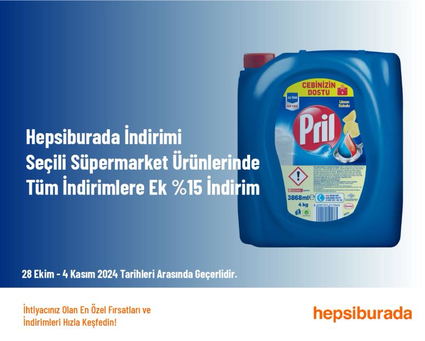 Hepsiburada İndirimi - Seçili Süpermarket Ürünlerinde Tüm İndirimlere Ek %15 İndirim