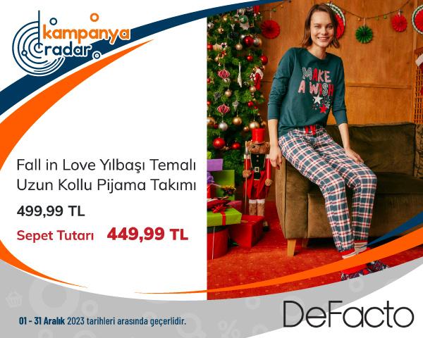 DeFacto Fall in Love Yılbaşı Temalı Uzun Kollu Pijama Takımı İndirimi