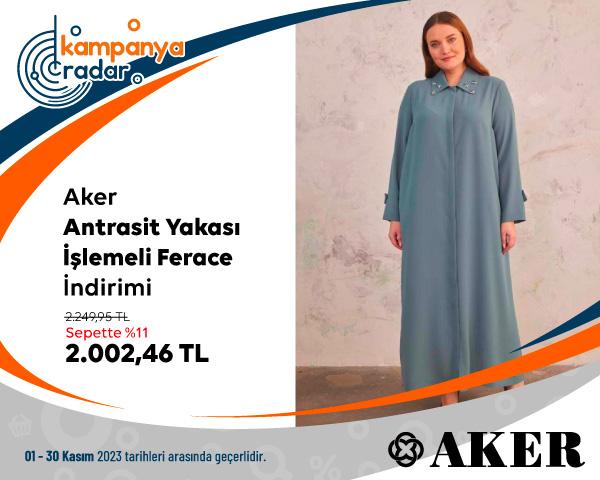 Aker Antrasit Yakası İşlemeli Ferace İndirimi