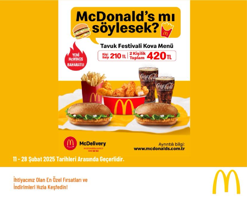 McDonald’s İndirimi - 2 Kişilik Tavuk Festivali Kova Menü 420 TL