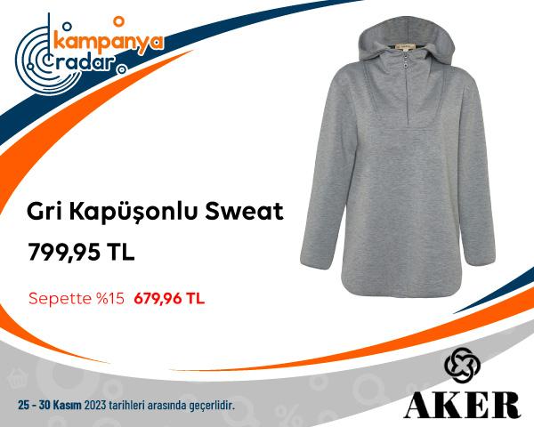 Aker Gri Kapüşonlu Sweat İndirimi