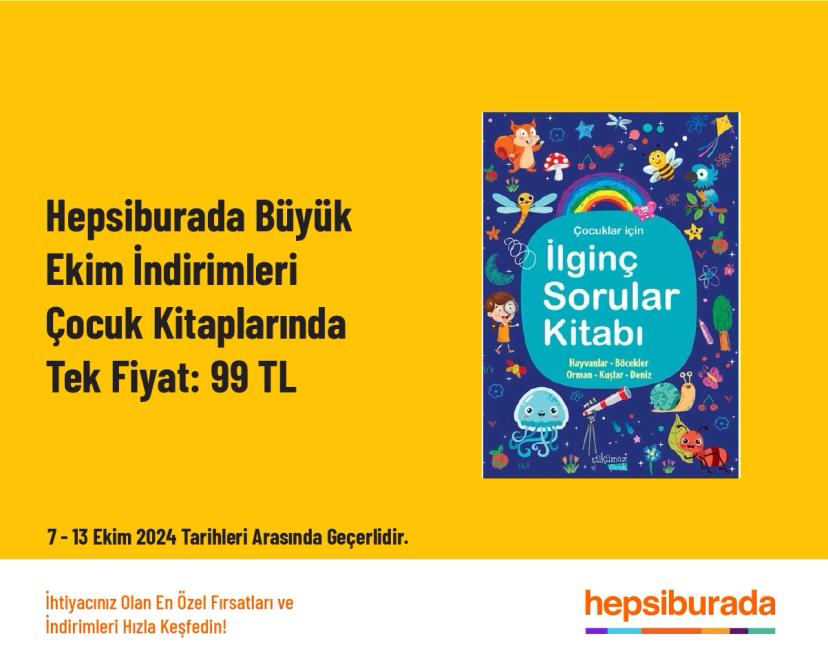 Hepsiburada Büyük Ekim İndirimleri - Çocuk Kitaplarında Tek Fiyat: 99 TL