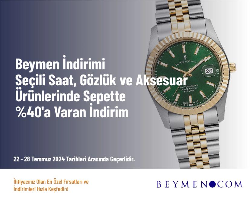 Beymen İndirimi - Seçili Saat, Gözlük ve Aksesuar Ürünlerinde Sepette %40'a Varan İndirim