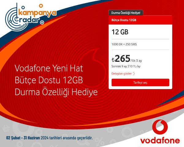 Vodafone Yeni Hat Bütçe Dostu 12GB Durma Özelliği Hediye