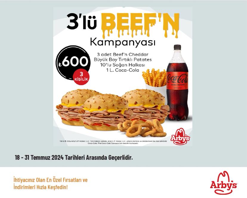 Arby's İndirimi - 2 Kişilik Füme Kaburga Sandviç Menü 390 TL'den Başlayan Fiyatlarla