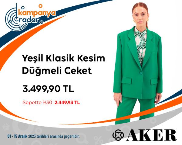 Aker Yeşil Klasik Kesim Düğmeli Ceket İndirimi