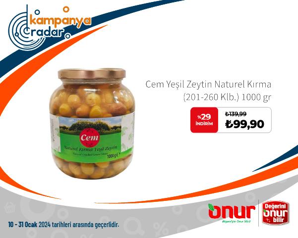 Cem Yeşil Zeytin Naturel Kırma 1000 gr