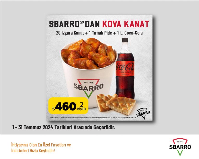 Sbarro İndirimleri - 2 Kişilik 20'li Kova Kanat 460 TL'den Başlayan Fiyatlarla