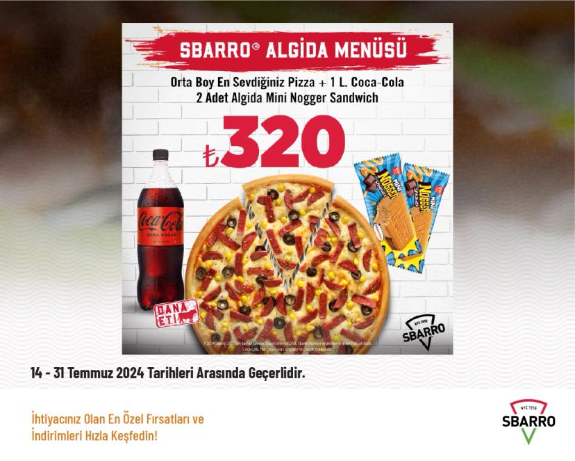 Sbarro İndirimi - Algida Menüsü 320 TL'den Başlayan Fiyatlarla