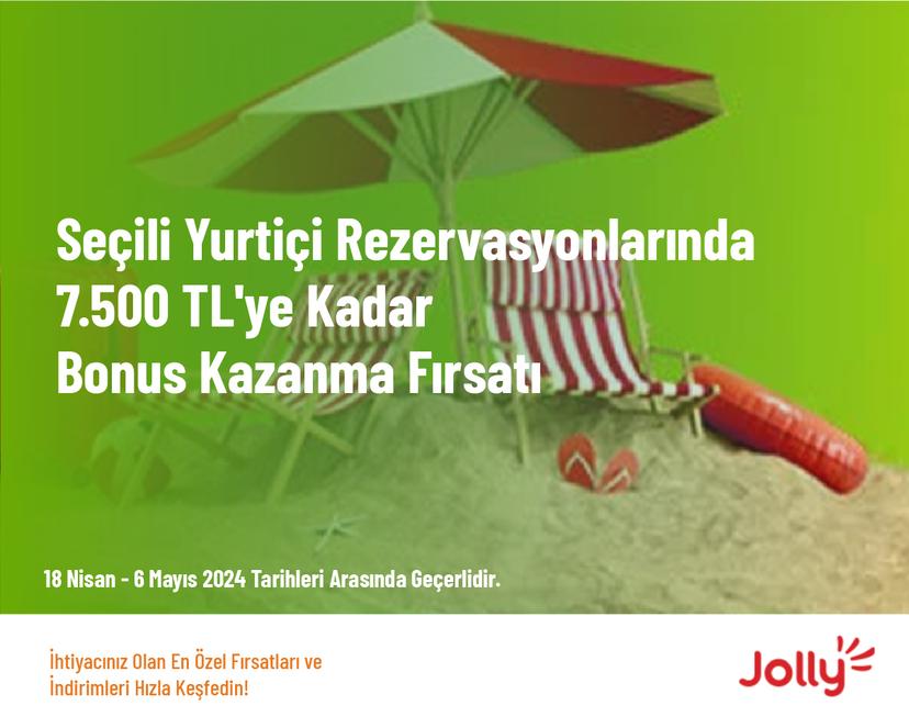 Seçili Yurtiçi Rezervasyonlarında 7.500 TL'ye Kadar Bonus Kazanma Fırsatı