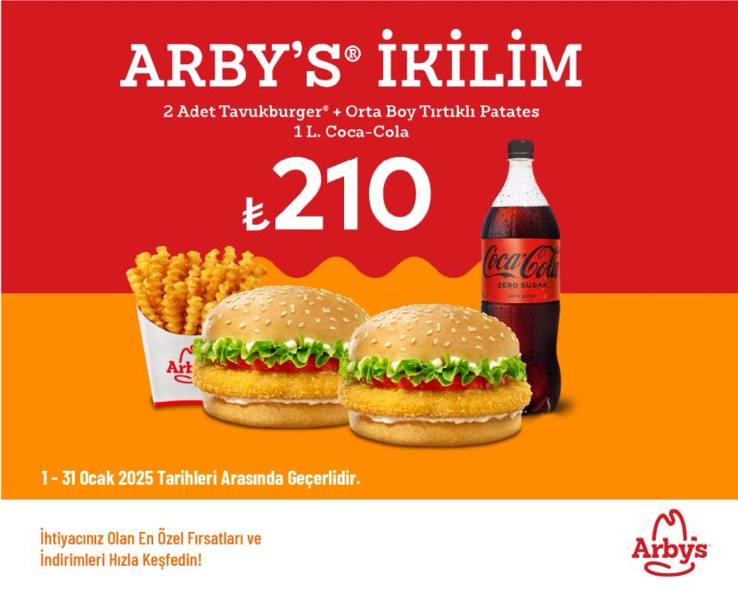 Arby's İndirimi - Arby's İkilim Menü Sadece 210 TL