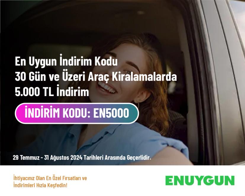 En Uygun İndirim Kodu - 30 Gün ve Üzeri Araç Kiralamalarda 5.000 TL İndirim