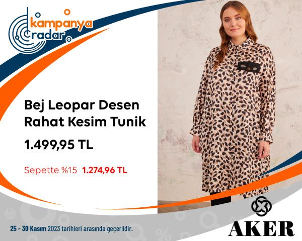 Aker Bej Leopar Desen Rahat Kesim Tunik İndirimi