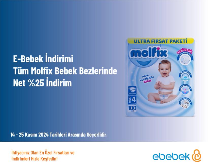 E-Bebek İndirimi - Tüm Molfix Bebek Bezlerinde Net %25 İndirim