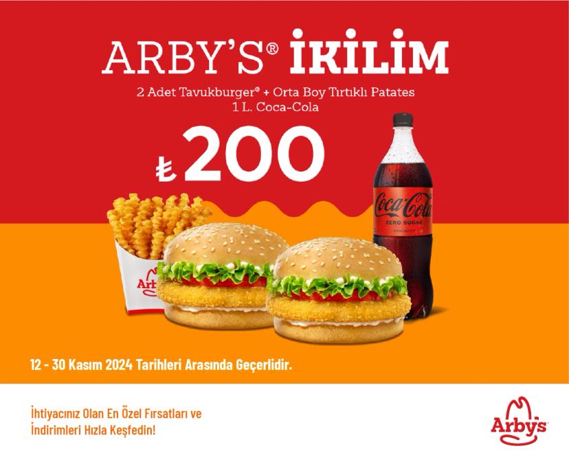 Arby's Kampanyası - 2'li Tavukburger Menü Sadece 200 TL