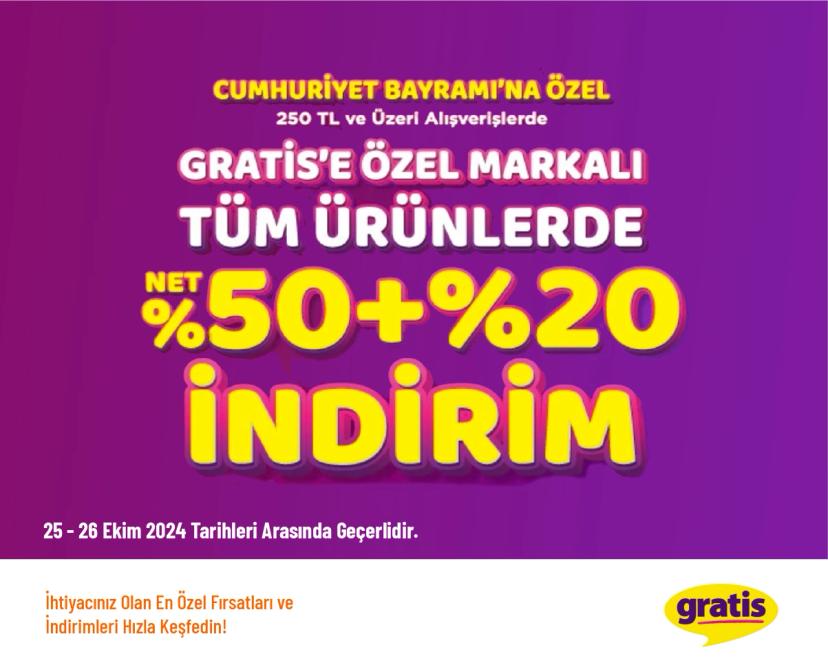 Büyük Gratis İndirimi - Gratis'e Özel Markalarda Net %50 + %20 İndirim Fırsatı